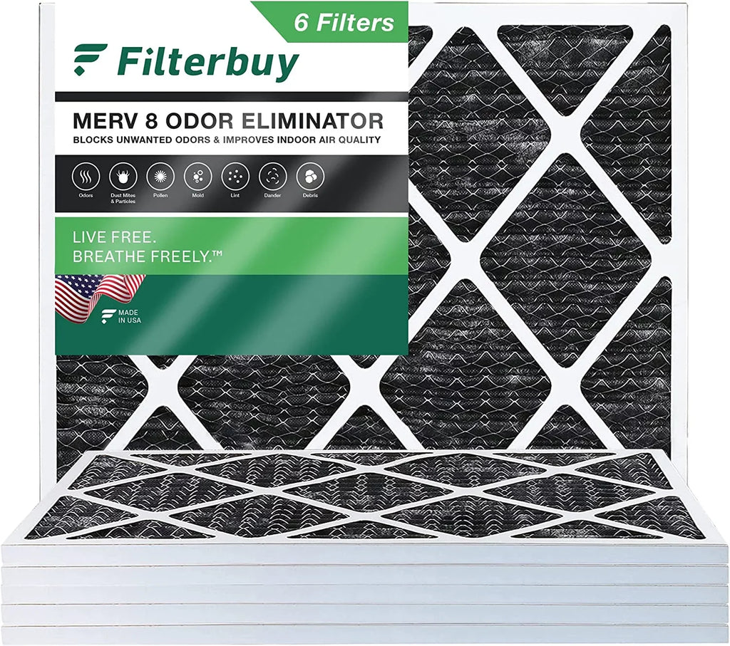 Odor Air 24x25x1 Furnace Pleated MERV Filterbuy with Eliminator HVAC Carbon 8 AC Activated (6-Pack) Filters