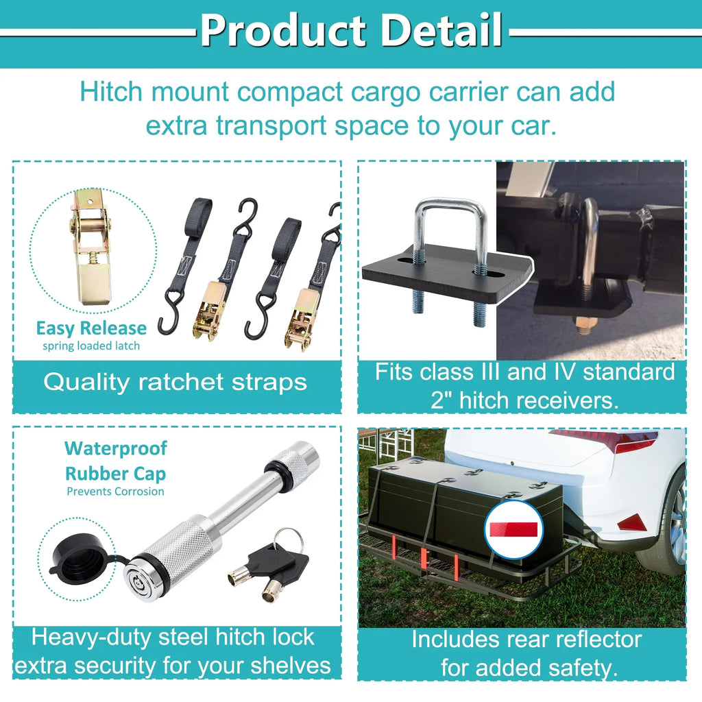 SUV Cargo 500 for 24" Folding Capacity Mounted a Hitched with 60" Black Car Truck Trailer, Basket x 6" lb x