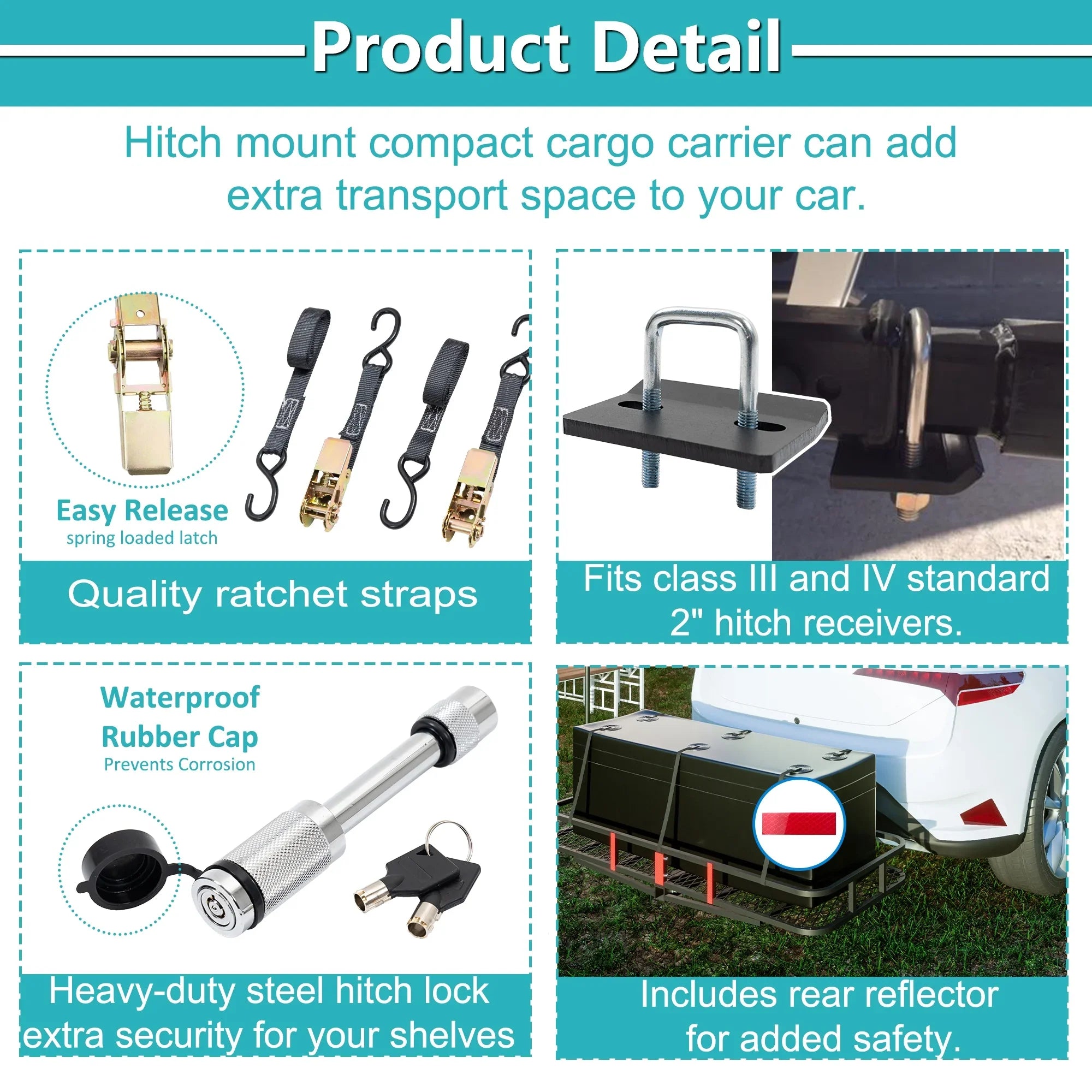 SUV Cargo 500 for 24" Folding Capacity Mounted a Hitched with 60" Black Car Truck Trailer, Basket x 6" lb x