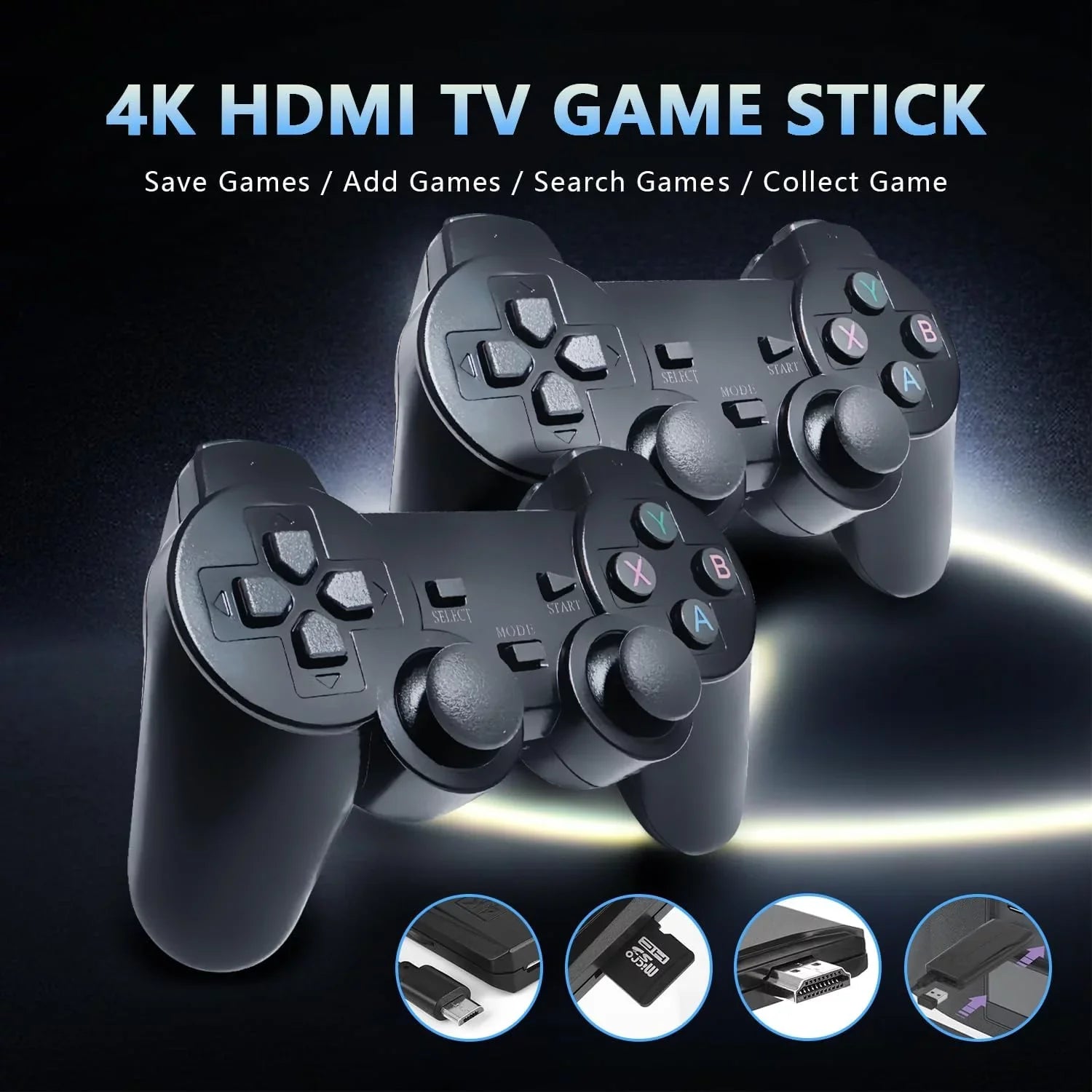 Stick Play(64G) Classic and Retro Plug Output, Game Retro Revisit Game TV and - Games, with HD Emulators, 9 Controller Games 2.4GHz Wireless 4K Built-in 20,000+ Console for