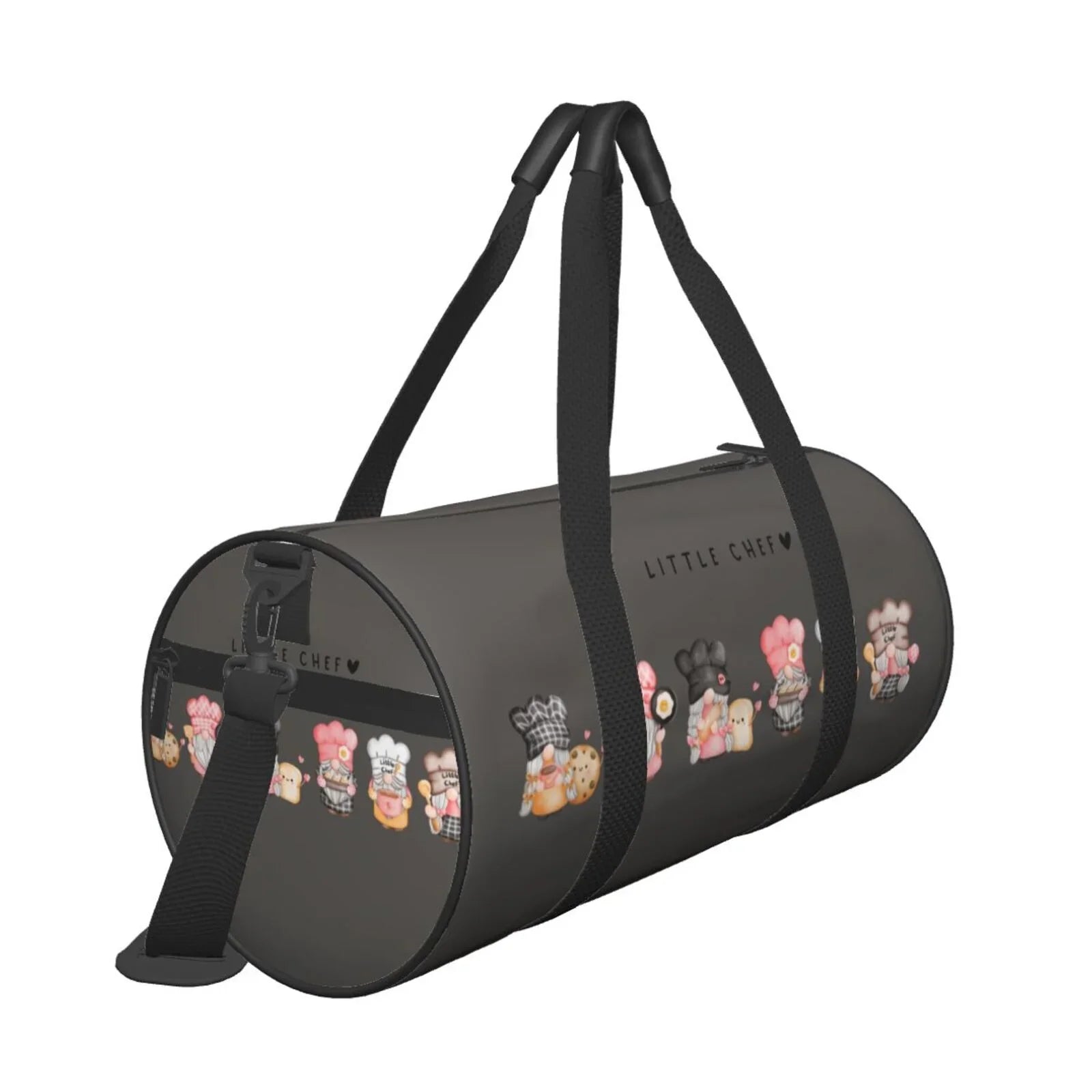Sports Travel Bag Cylinder Baker Luggage Bag Compartment Pocket Capacity Bag Waterproof with Gnome and Coaee Large Gym