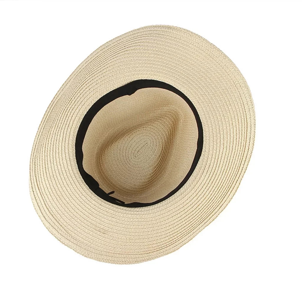 Cowboy Straw Packable Trilby Big Sun Brim Style Floppy Western Hat Women Beige