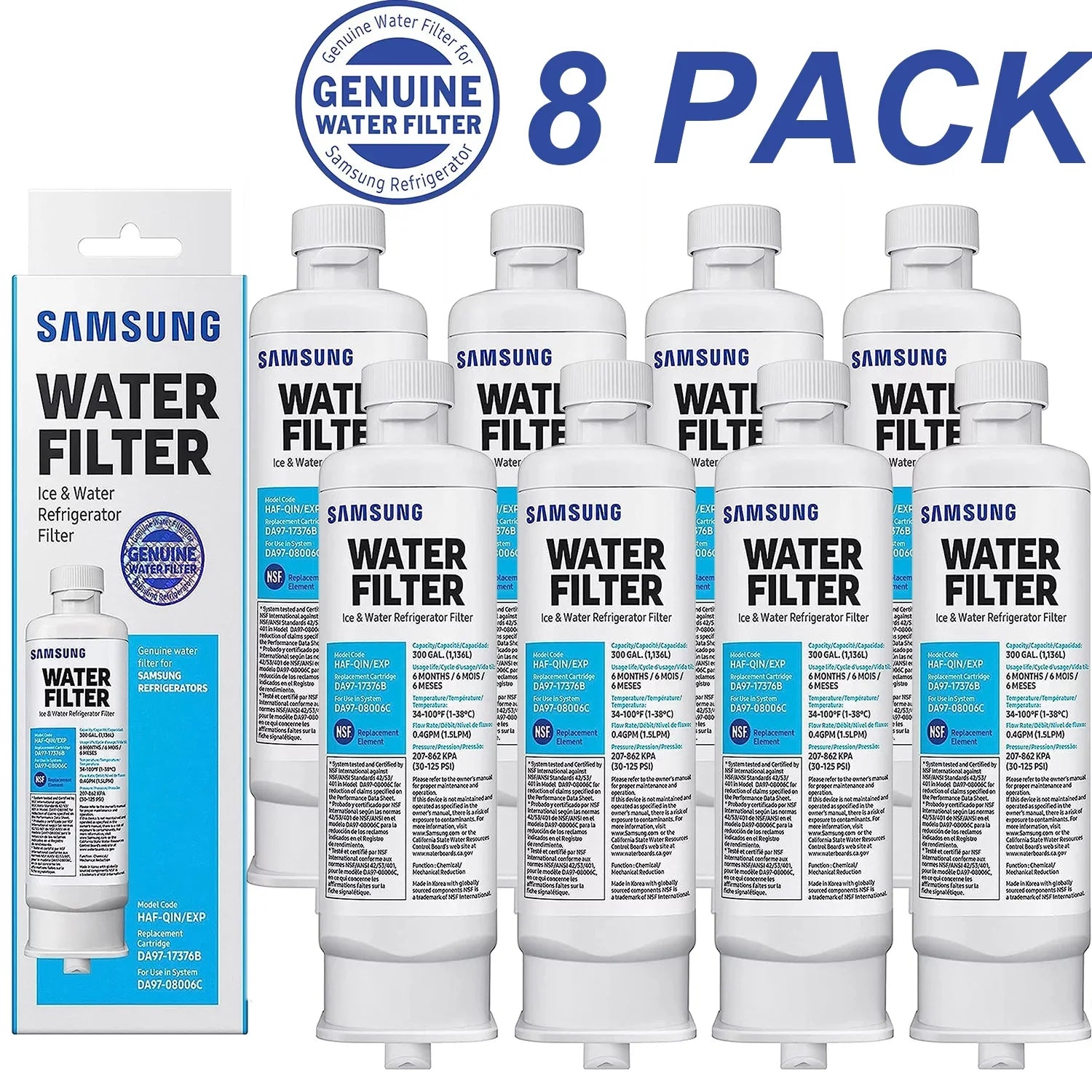 8 RF23M8070SG of HAF-QIN/EXP Refrigerator DA97-17376B Filter Water DA9717376B Pack HAF-QIN,