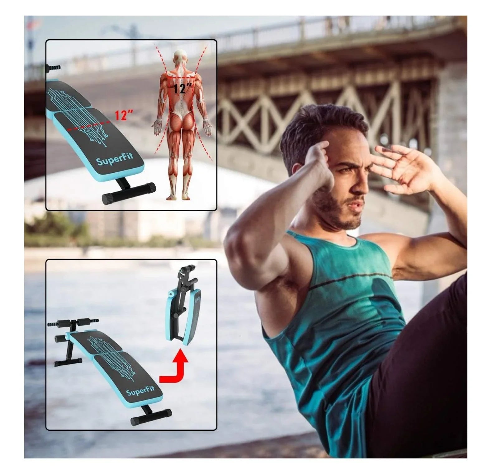 3 Handle Sit Up Bench Equipment , Gym, Sit-up with Settings for Home Workout Height Ab Adjustable Bench Reverse for for