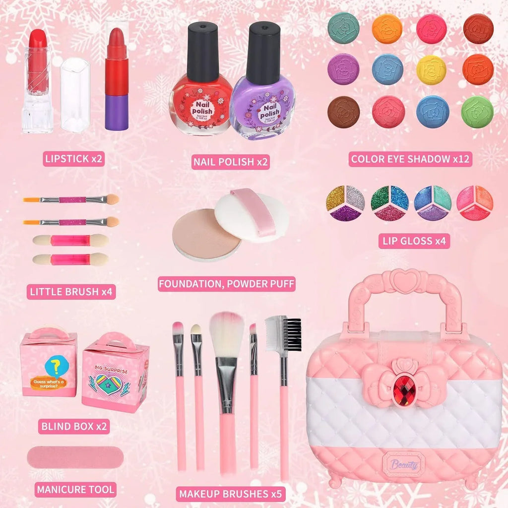 Makeup Girls, Gift, for Non-Toxic Birthday Toys Safe Kit Olds Girls Set, Pink Set Makeup Christmas for Year 24Pcs & Makeup Cosmetic Kids Kids Makeup Washable Toddler 3-12 Frozen Real