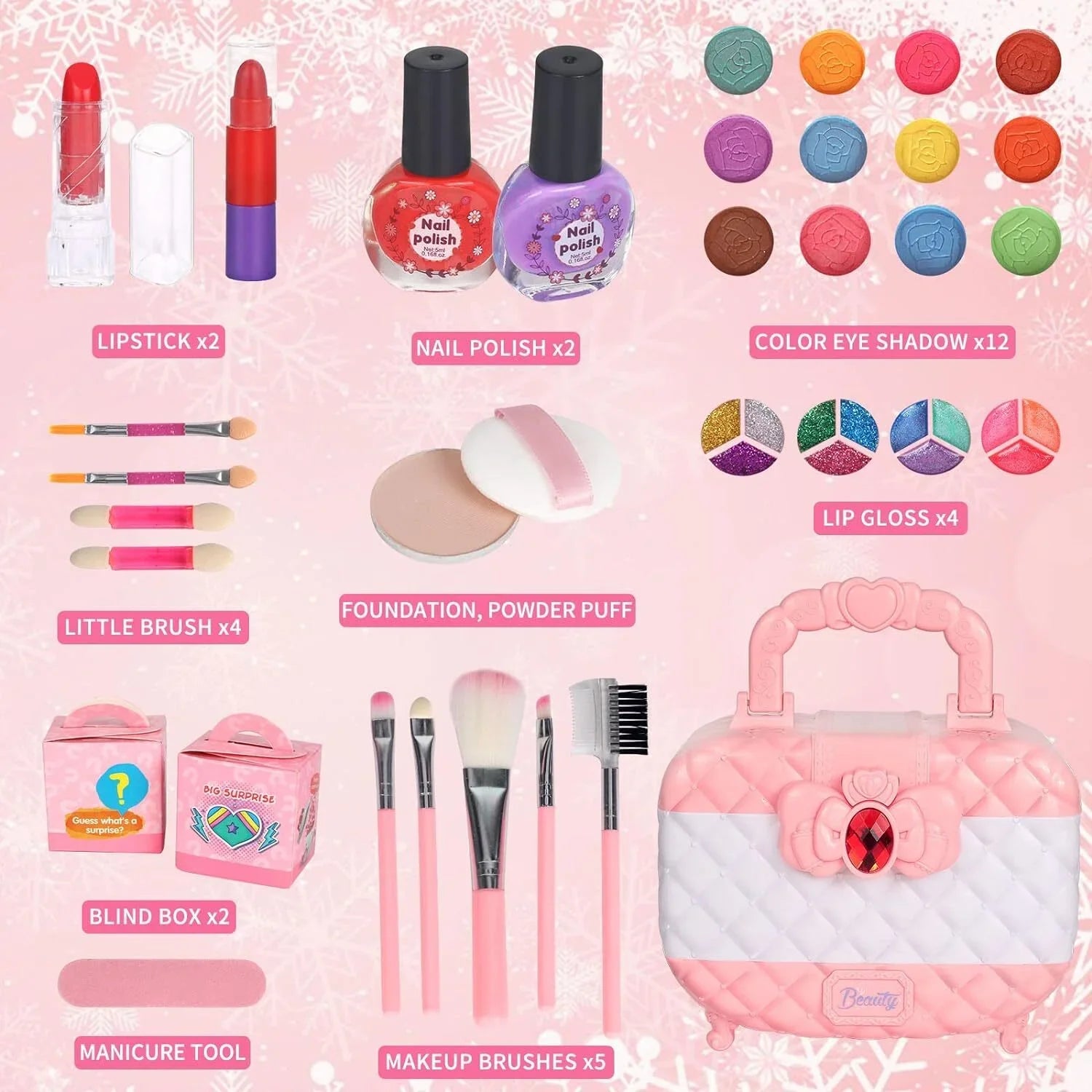 Makeup Girls, Gift, for Non-Toxic Birthday Toys Safe Kit Olds Girls Set, Pink Set Makeup Christmas for Year 24Pcs & Makeup Cosmetic Kids Kids Makeup Washable Toddler 3-12 Frozen Real
