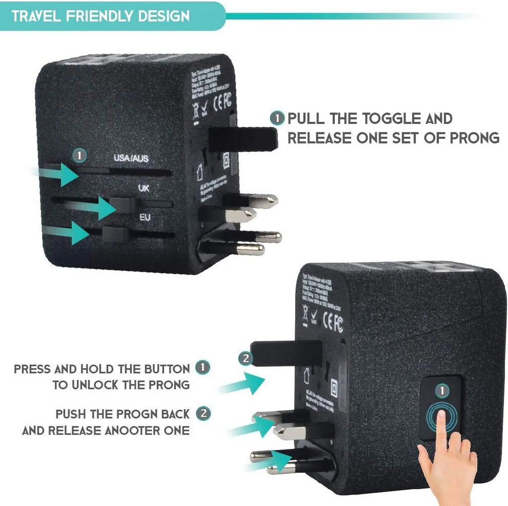 Power - Italy USB 150+ Adapters China - Ireland 2.4A (SandBlack) Sublimeware Travel UK - Plug European Europe America Adapter by for 4 Charging for Adapter for Travel Countries International Smart