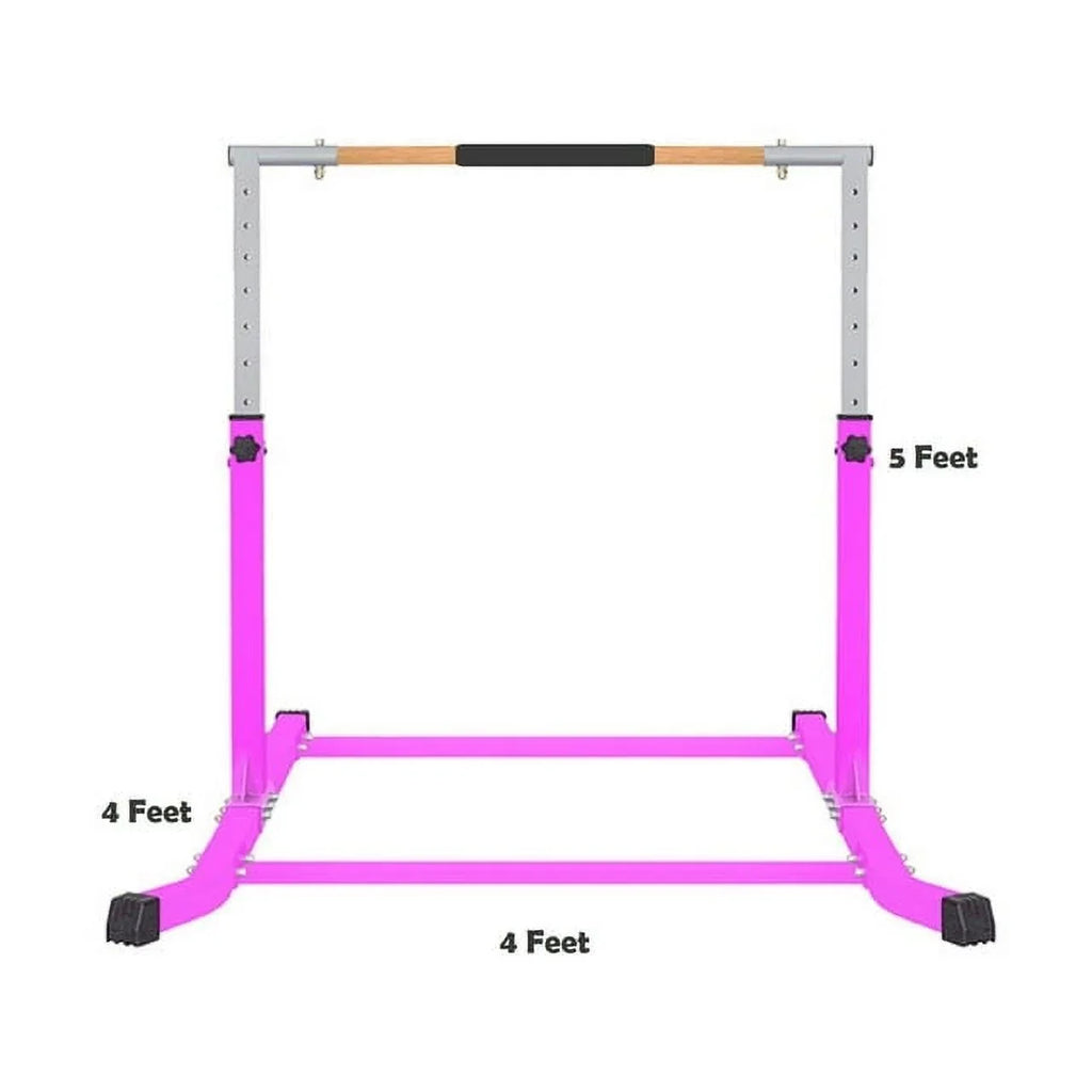 Duty Training | Horizontal Junior Bar Gym for | Bar Kids Bar Fitness Expandable Curved Adjustable Kip | Pink | Cushioned Heavy Hand to Up Height 5FT | Legs, Pro-Gymnastics