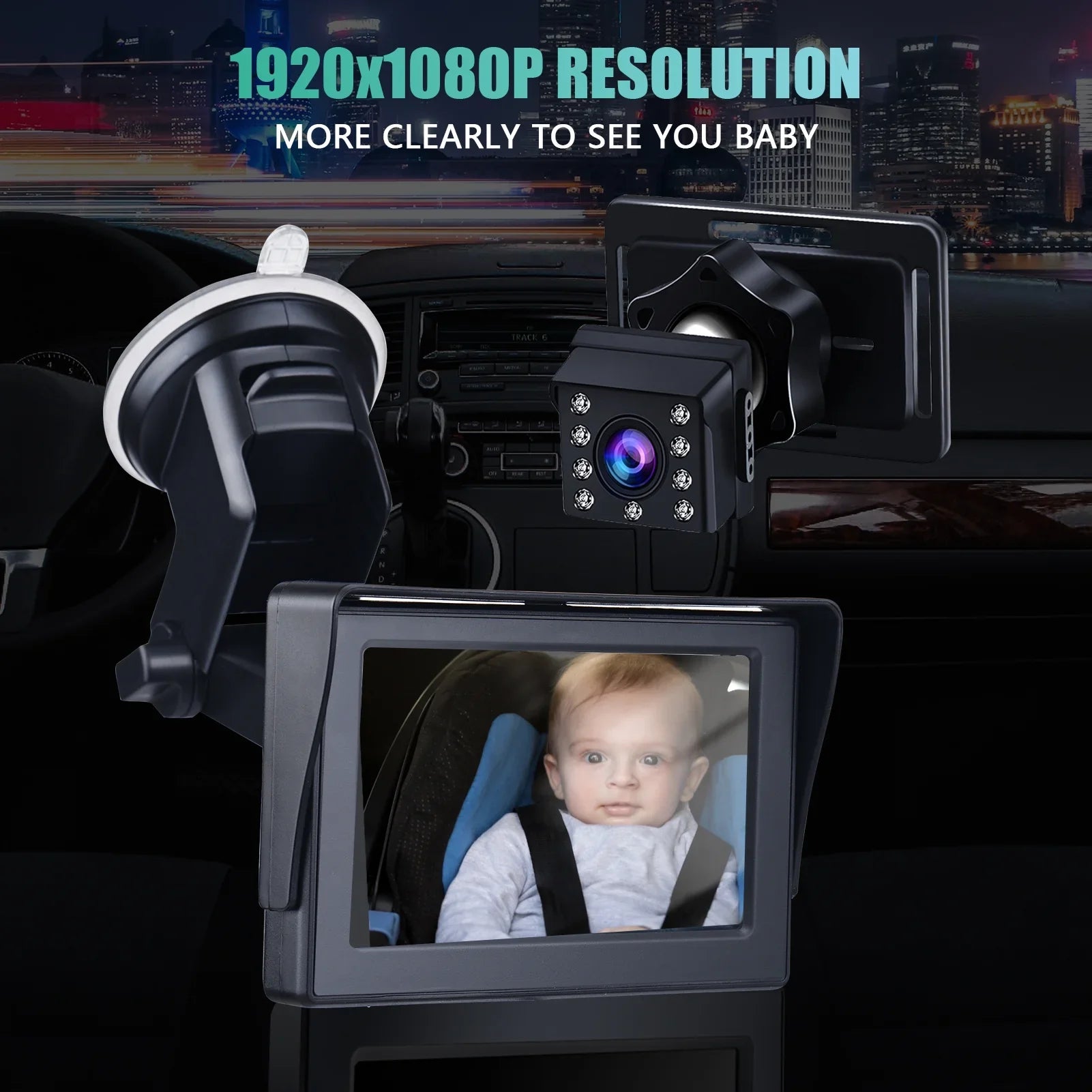 Night Vision 4.3 Crystal Car Baby Mirror View Clear Inch ammoon Camera, Monitor, 1080P Wide