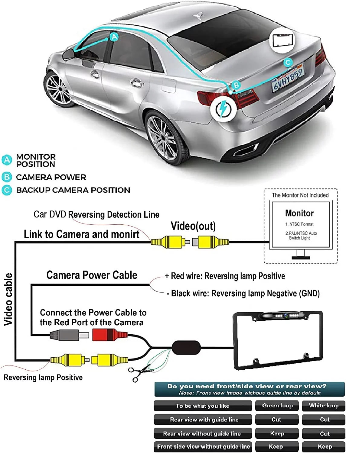 JVC Backup for KWV830BT License Camera Rearview KW-V830BT Plate Frame Black