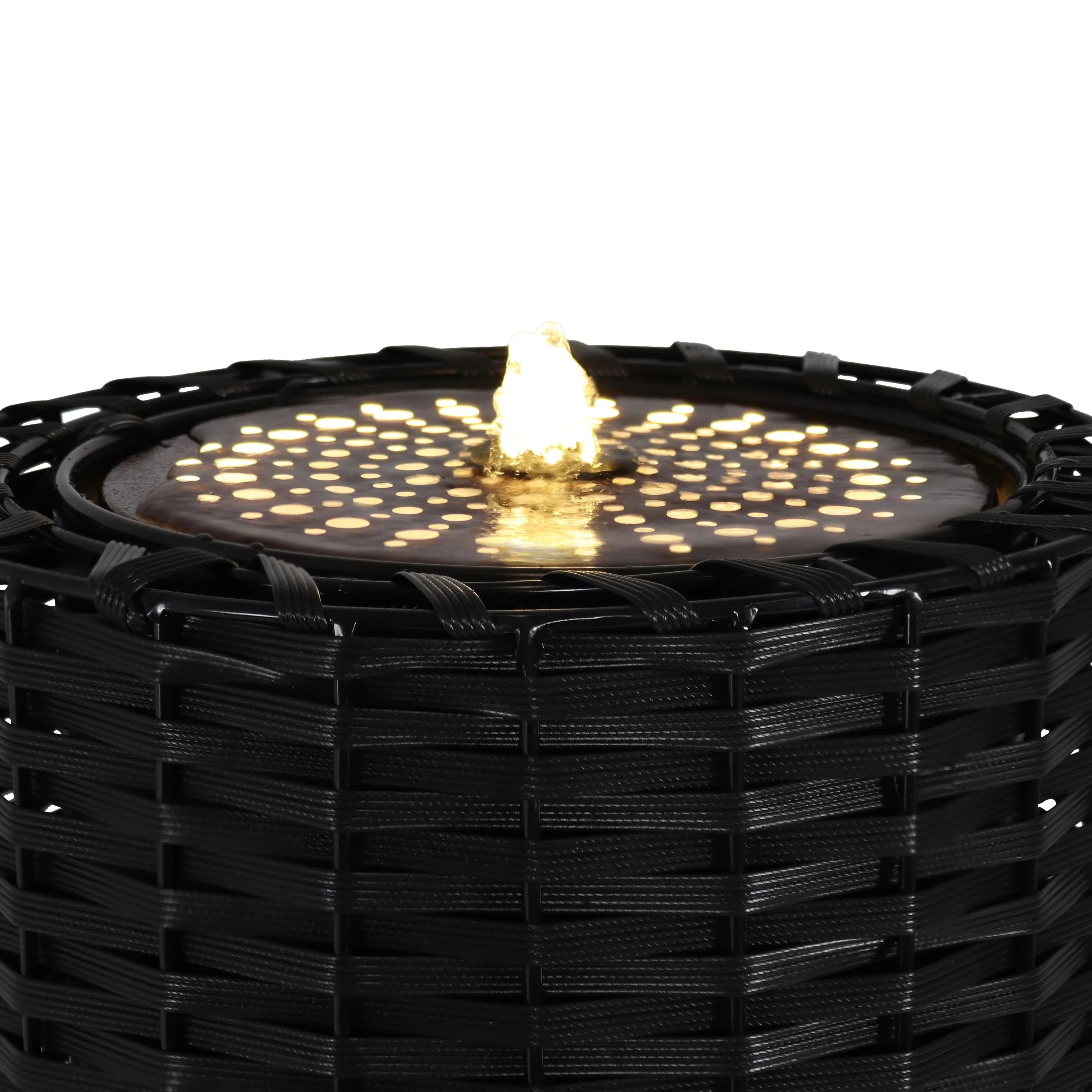 Fountain 20.5" LED Lights Cylinder - with Wicker Sunnydaze Plastic
