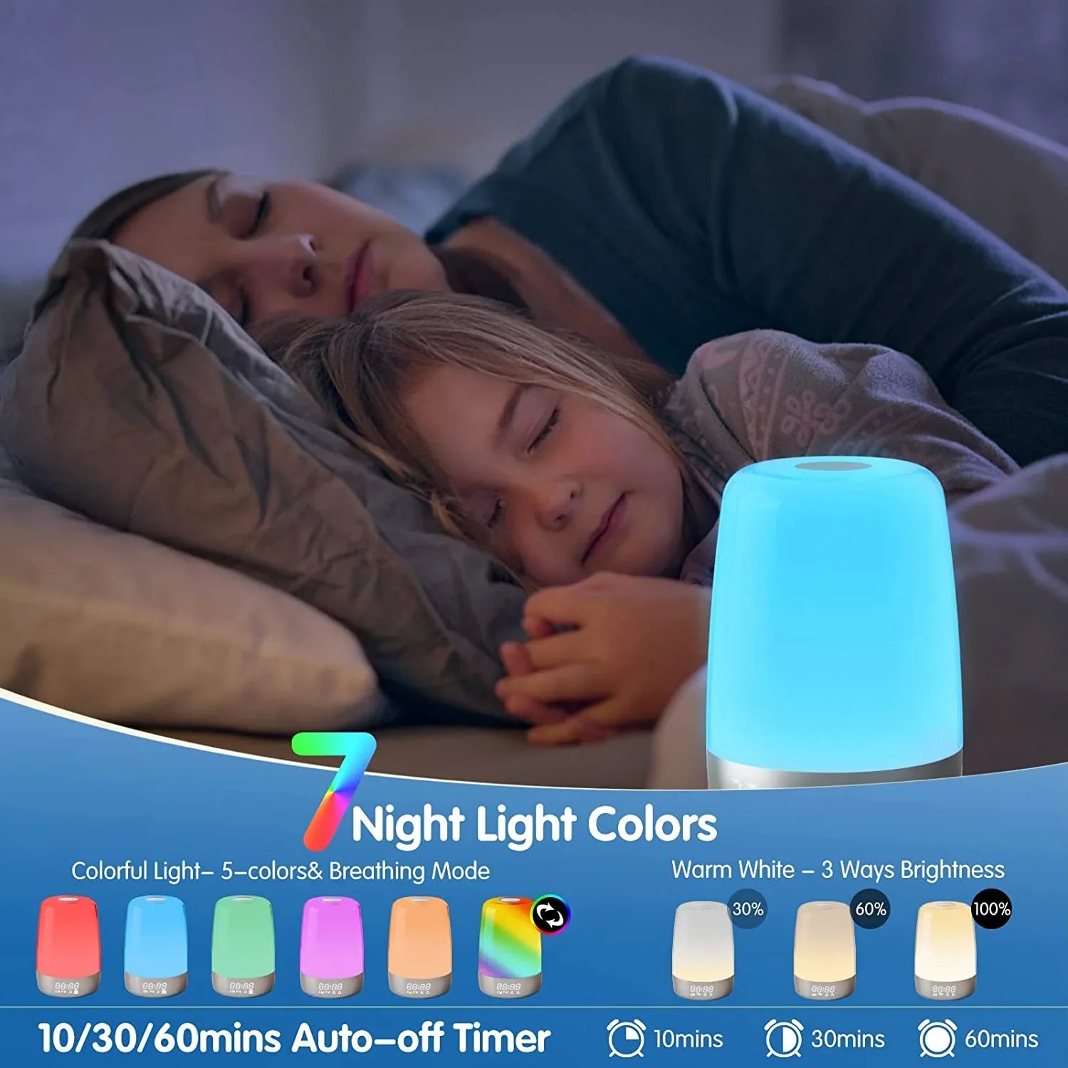 Sleepers Night Sleep Aid, Sunrise RGB Clock Bedside Wake for Kid Bedroom Lights, Sun Dimmable Light Alarm Sound Light Timer Snooze Alarms, Simulation Up Nursery Natural 7 Heavy Lamp Adults, 7