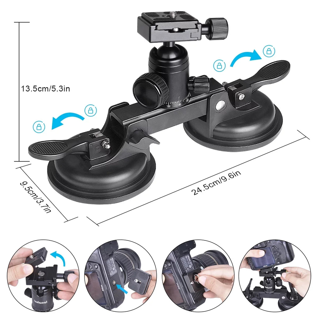 BM with Sony Camera Heavy RED 360° Nikon Load) Suction Head Camcorder Compatible lbs Canon Cup Car Ball Holder Mount Vehicle (20 Duty Mirorrless DSLR
