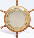 Brass | Nagina Ship Wheel Inches) (16 Decor True Deluxe Home Mirror Lavish International Porthole