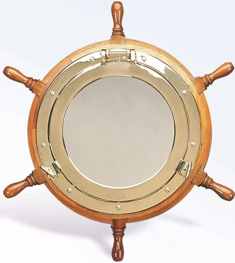 Brass | Nagina Ship Wheel Inches) (16 Decor True Deluxe Home Mirror Lavish International Porthole
