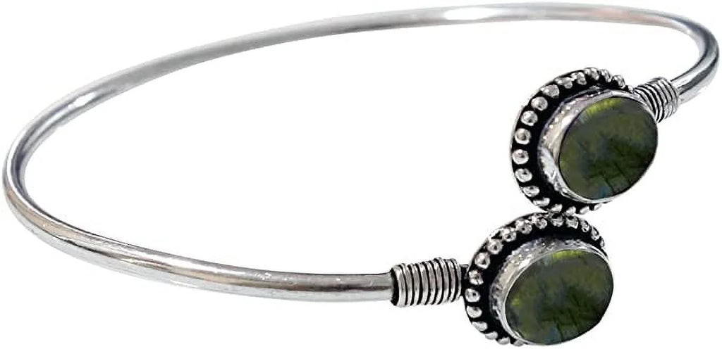 labradorite Bracelet Women, Modern Bohemian Tribal Plated Bracelet, Natural Handmade Party Boho Designer Design Fashion Silver Gemstone Jewellery For Cuff
