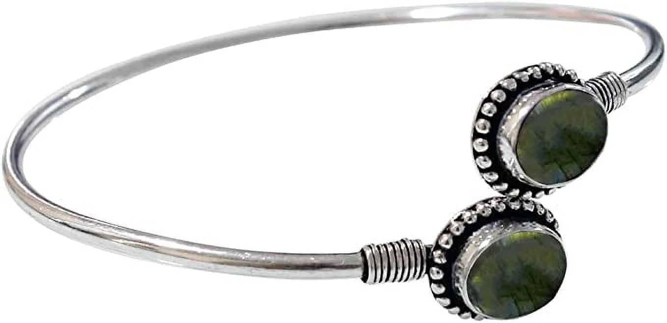 labradorite Bracelet Women, Modern Bohemian Tribal Plated Bracelet, Natural Handmade Party Boho Designer Design Fashion Silver Gemstone Jewellery For Cuff