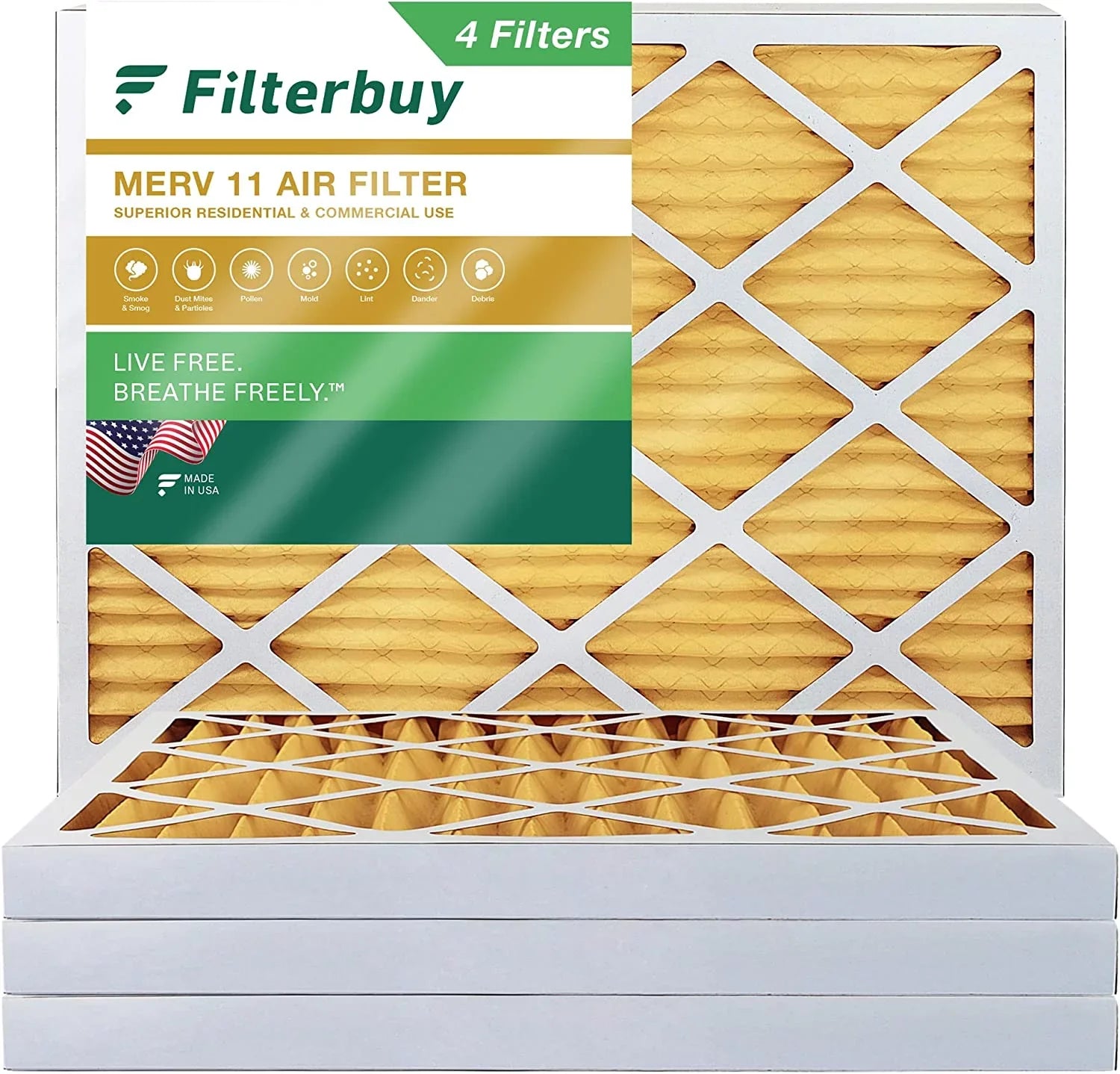 HVAC (4-Pack) Filterbuy Pleated 11 MERV Furnace 25x32x2 Air AC Filters