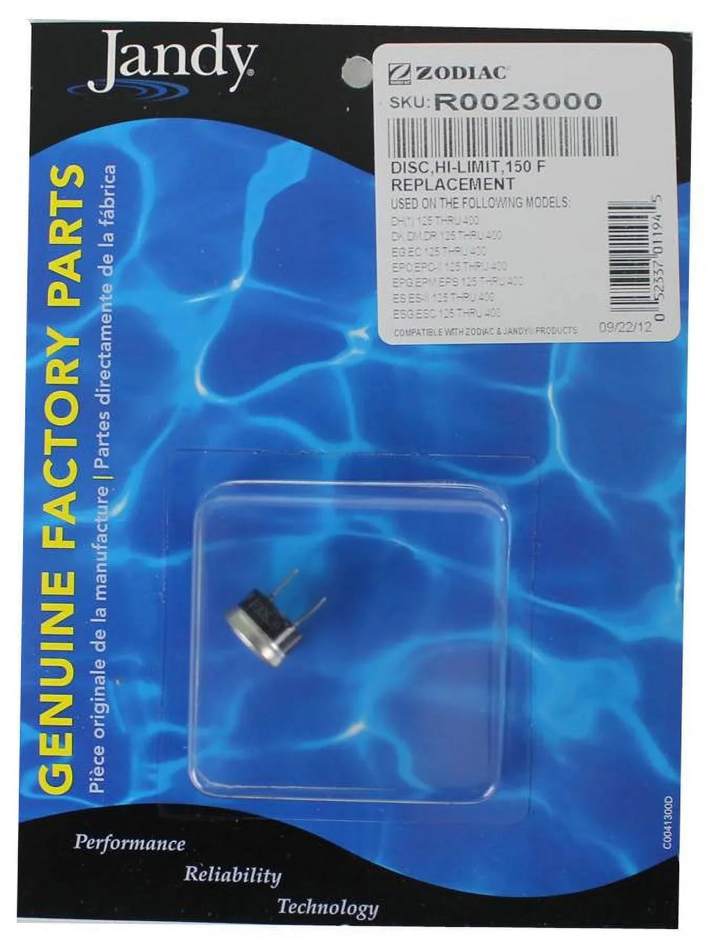 Heater Zodiac 150F Replacement New Original OEM Jandy R0023000 Switch Hi-Limit