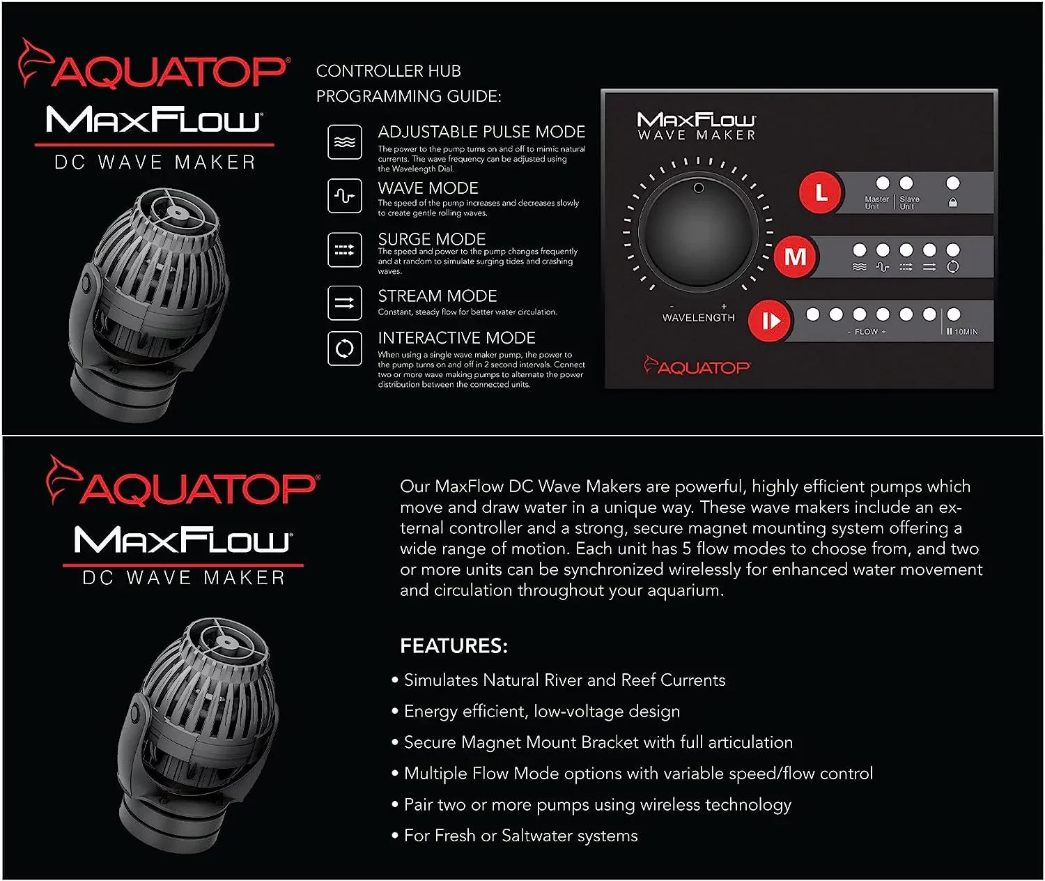 Safe 2,113 Wavemaker Maxflow Or For Controller, Pump 55-125 GPH Connect Gallon Aquariums, MWV-2000 Wirelessly & More Pump, water – DC 2 Salt Fits Units, Aquarium With Tanks,