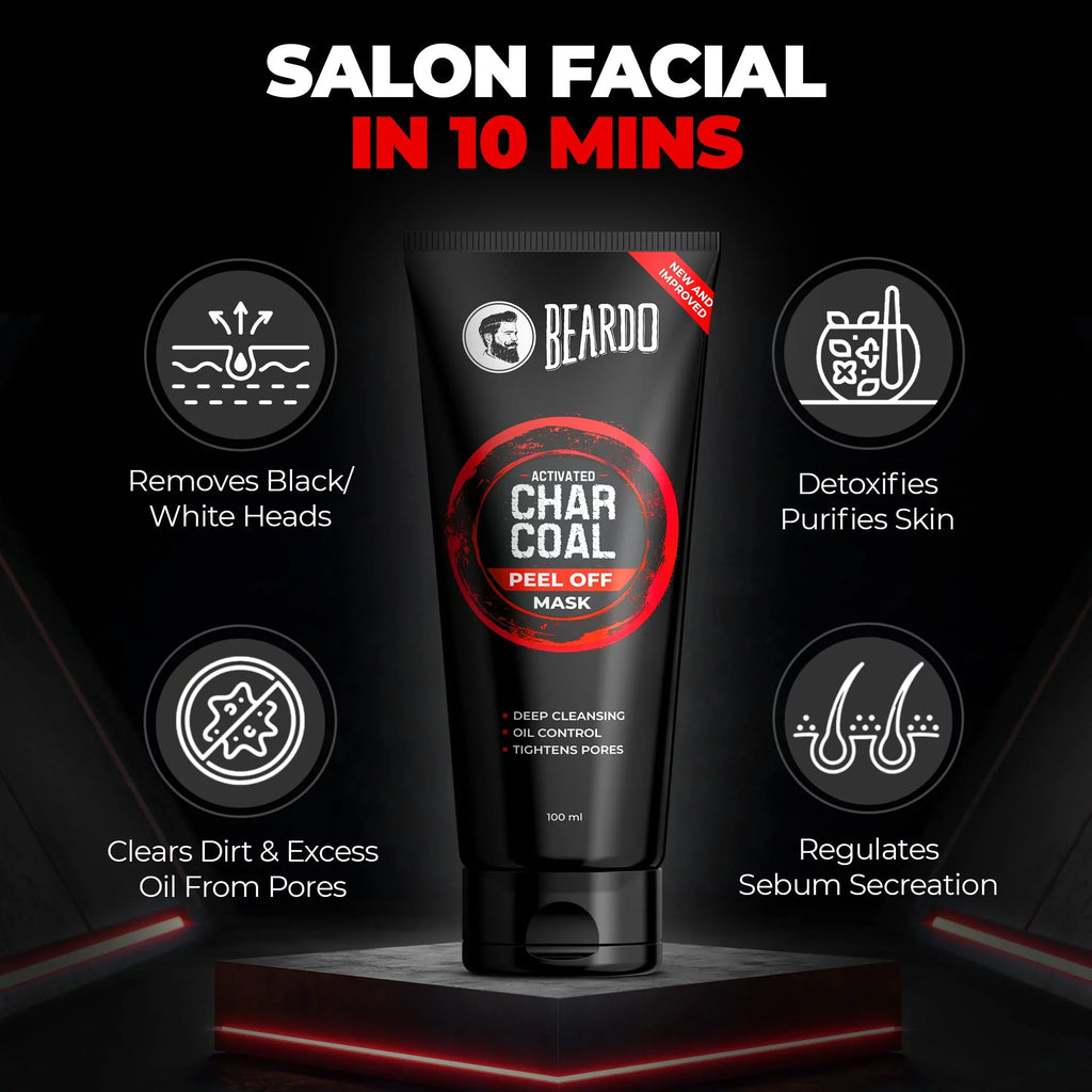 for Dirt | 100ml Fights | Men Off Removal | Sensitive Pollution, Detox Charcoal Beardo | Peel & Tan & Suitable Mask Skin Blackhead Activated Mask for