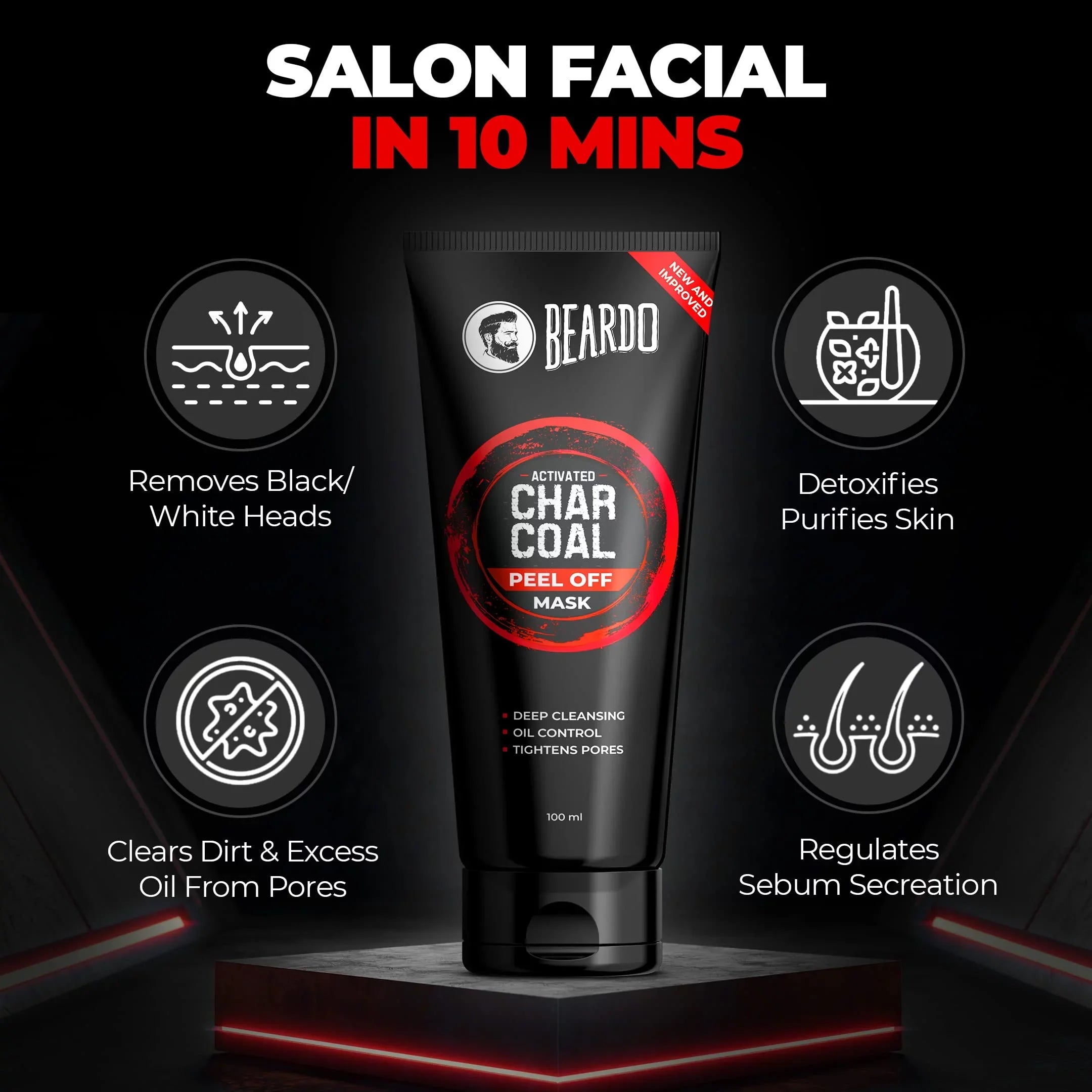for Dirt | 100ml Fights | Men Off Removal | Sensitive Pollution, Detox Charcoal Beardo | Peel & Tan & Suitable Mask Skin Blackhead Activated Mask for
