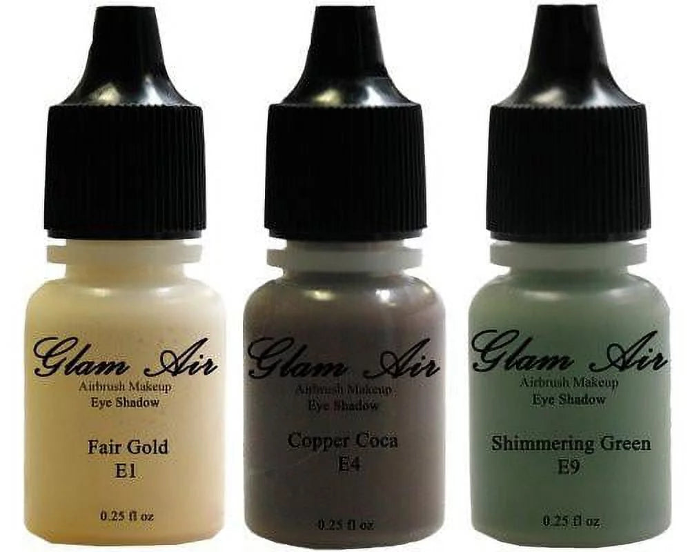 &amp; Green, Green, Cocoa, Fl. (3) Airbrush Eyeshadow Cocoa, Air 0.25 Shimmery Bottles Set of E4Copper Fair Glam Water-based s-E1 of Three Oz. Gold Fair Copper E9shimmery Gold