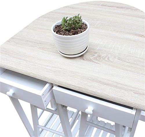 3 Piece Dining Table Set, Kitchen Island Table with Wheels and 2 Drawers, 2 Round Chairs, Kitchen Cart Dining Table Set with Folding Drop Leaf, Small Kitchen Table Set (White)