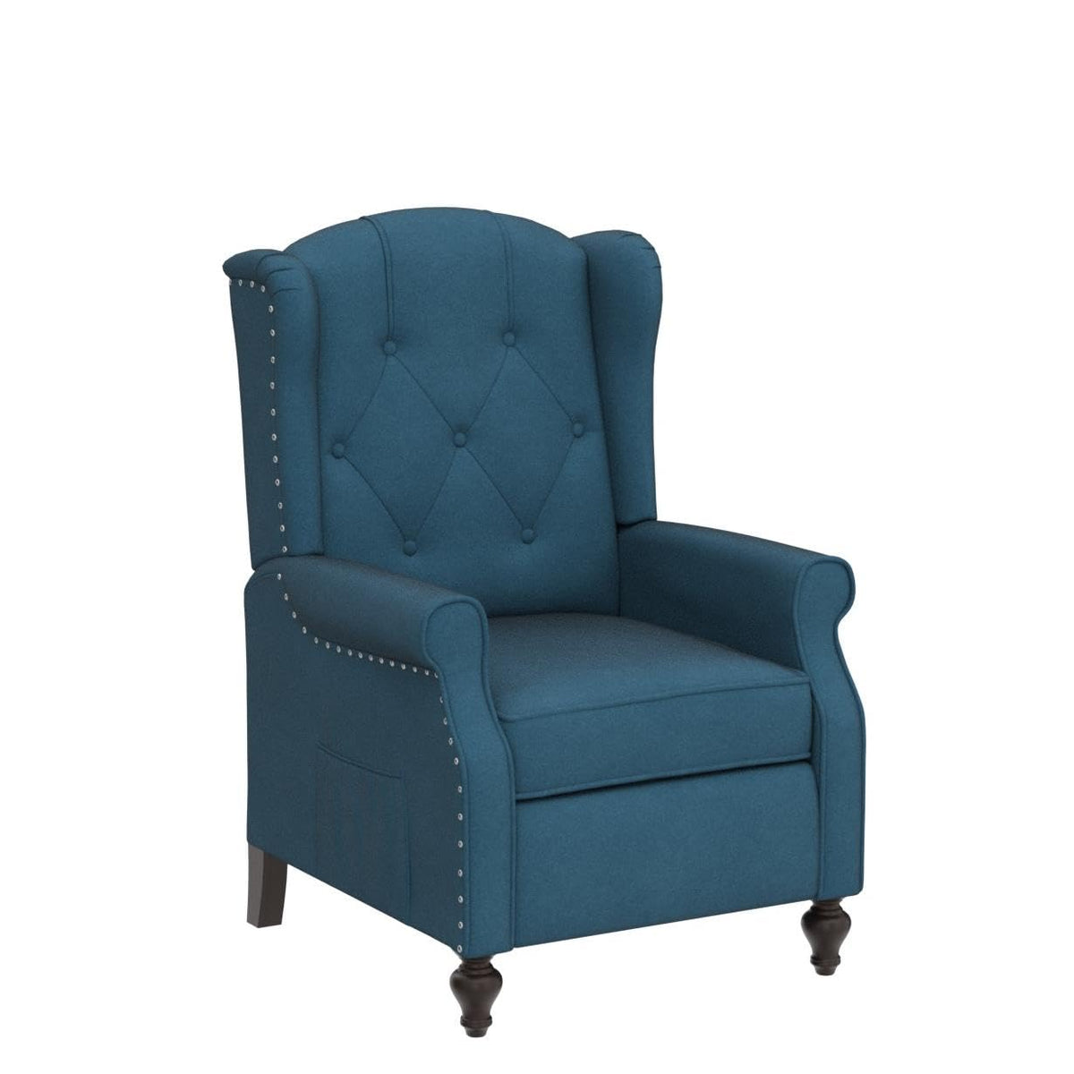 Wingback Recliner Chair - Tufted Arm Chair Recliner - Fabric Push Back Single Sofa for Living Room Adjustable Backrest (Blue Floral)
