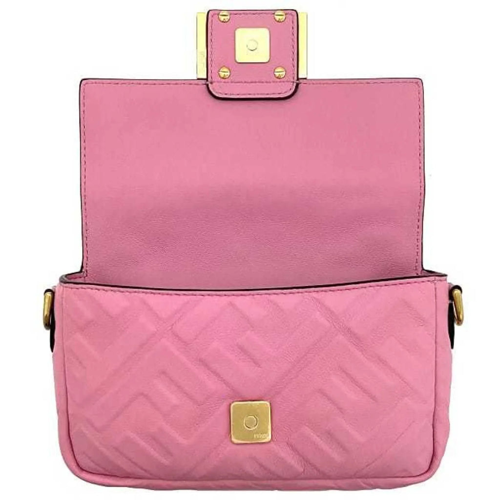 Pink FF Baguette Pre-Owned Chain FENDI Small 8BS017 Leather Shoulder (Like GP Embossed Ladies New) Gold Fendi Bag