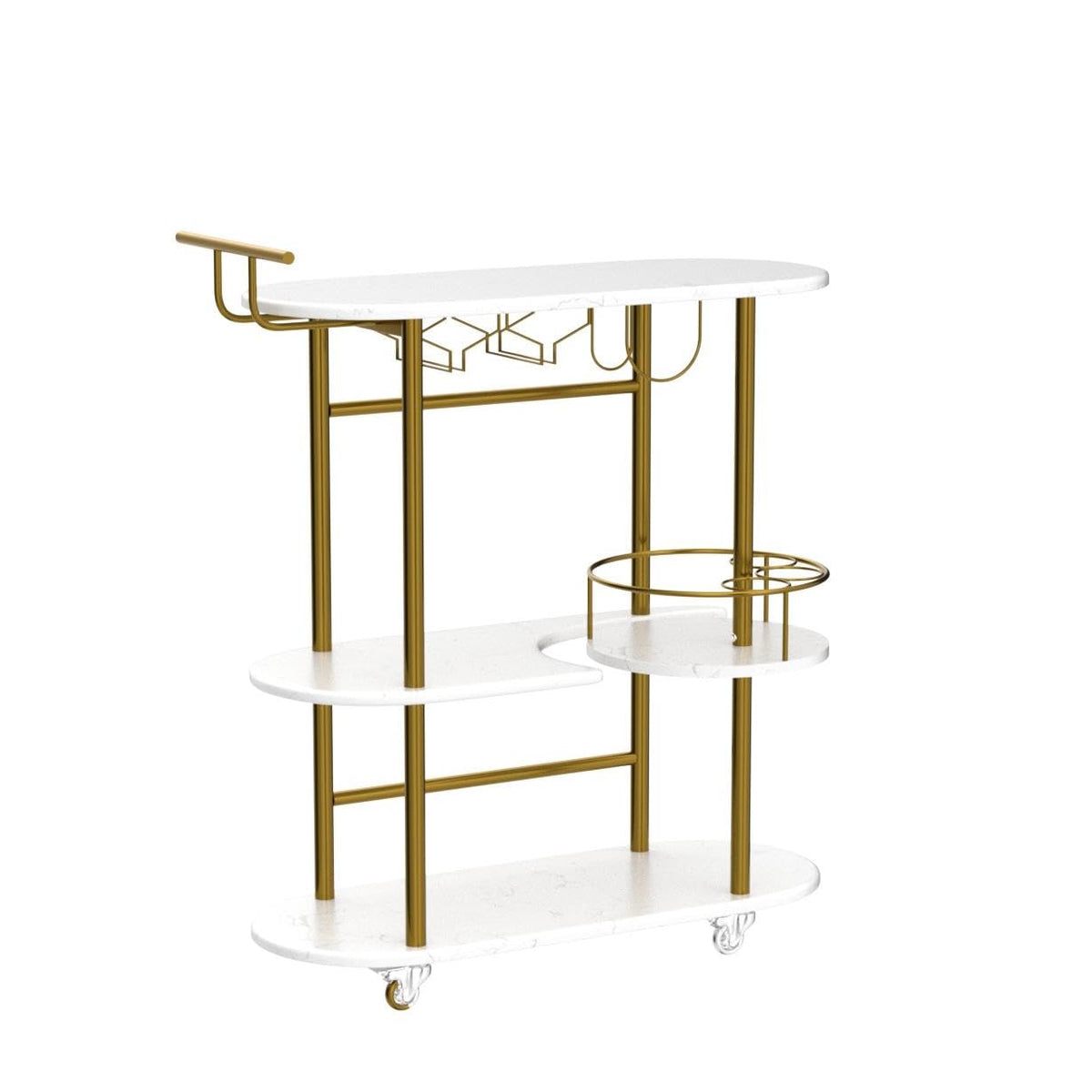 Light Gray Bar Carts with 4-Tier Storage Shelves, Mobile Bar Serving Cart with Wine Rack and Glass Holder, for The Home, Kitchen, Living Room, Dining Room