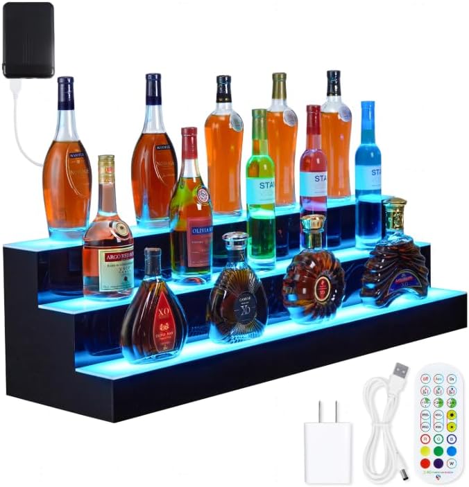 60'' Acrylic LED Liquor Display Cabinet, WallâMounted Wine Bottle Rack