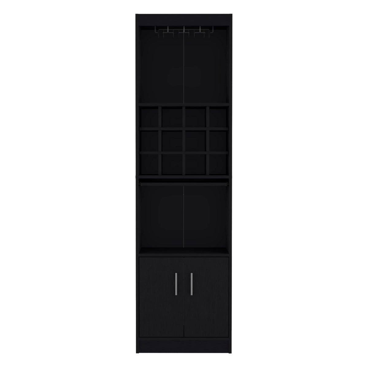 71" Modern Tall Bar Cabinet with 2 Doors Cabinet, 5-Tier Bistro Organizer with 12-Bottle Wine Rack & 12 Stemware Slots, Versatile Liquor Cabinets with Pull-Out Tray for Bar Kitchen Living Room,White