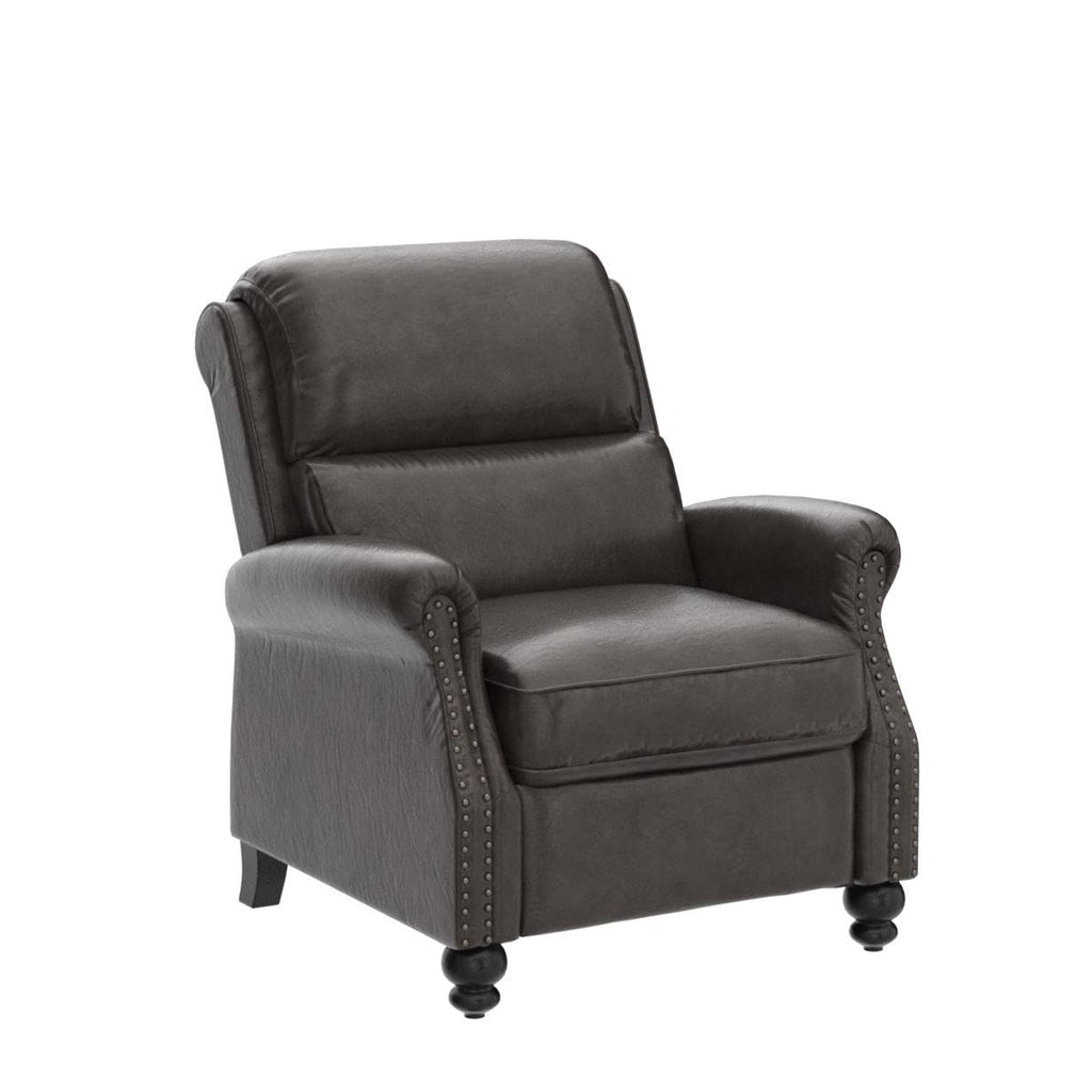 CANMOV Pushback Recliner Chair Faux Leather Armchair Push Back Recliner with Rivet Decoration Single Sofa Accent Chair for Living Room, Chocolate