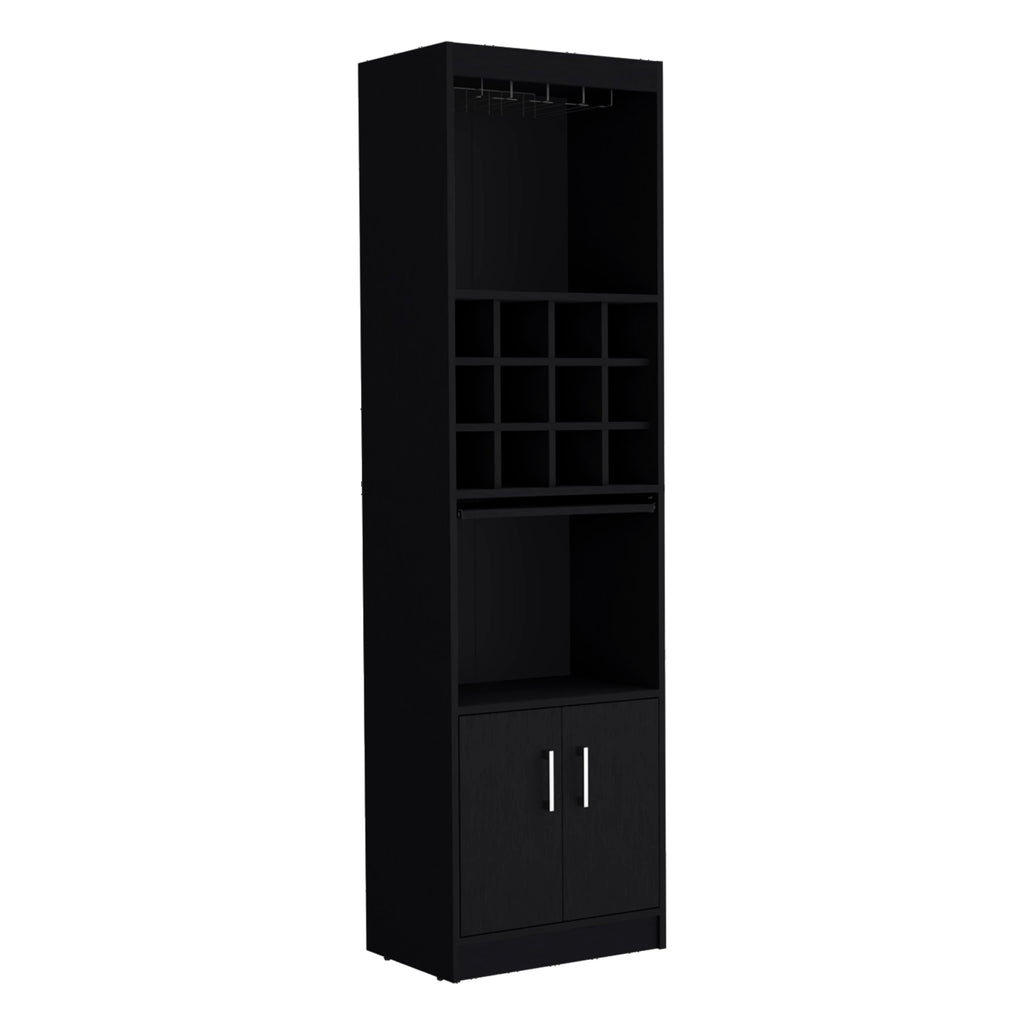 71" Modern Tall Bar Cabinet with 2 Doors Cabinet, 5-Tier Bistro Organizer with 12-Bottle Wine Rack & 12 Stemware Slots, Versatile Liquor Cabinets with Pull-Out Tray for Bar Kitchen Living Room,White