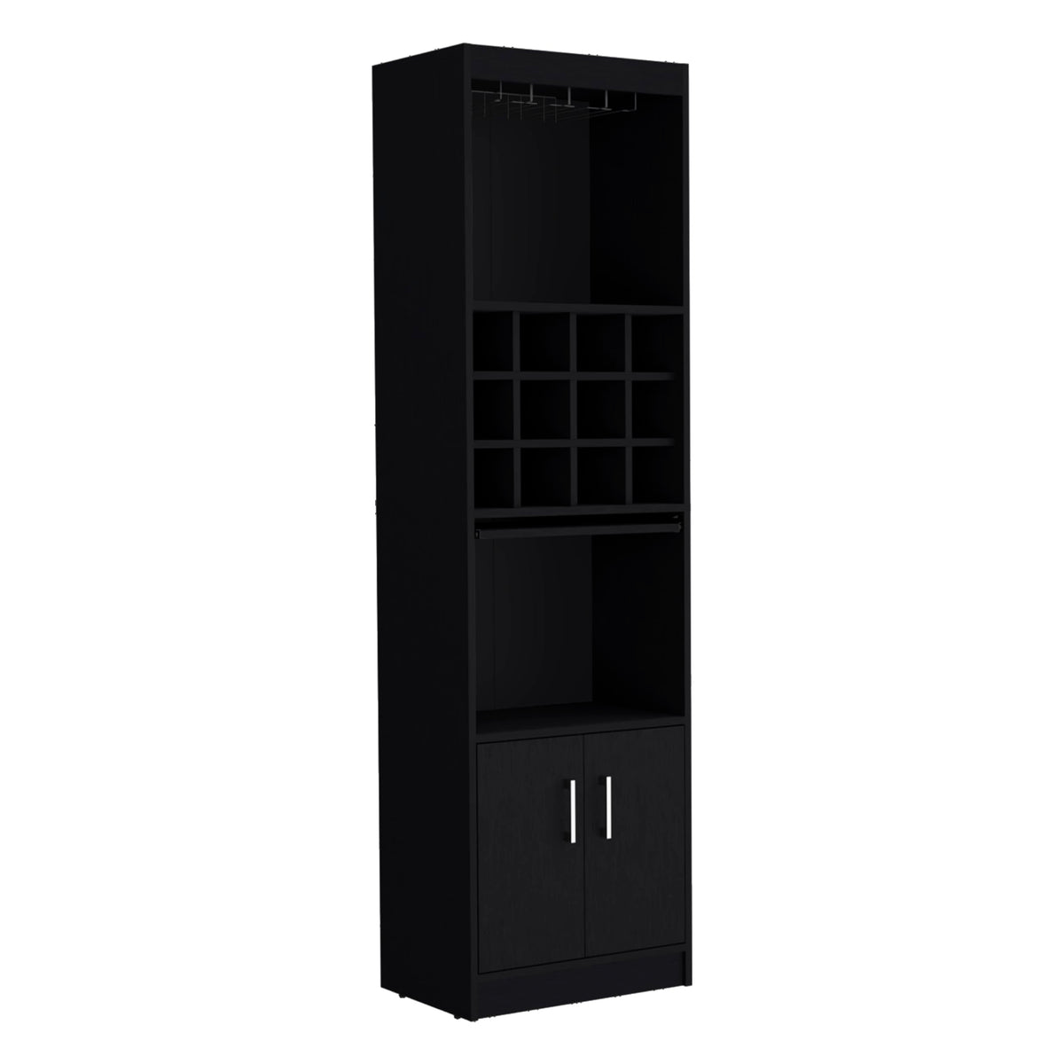 71" Modern Tall Bar Cabinet with 2 Doors Cabinet, 5-Tier Bistro Organizer with 12-Bottle Wine Rack & 12 Stemware Slots, Versatile Liquor Cabinets with Pull-Out Tray for Bar Kitchen Living Room,White