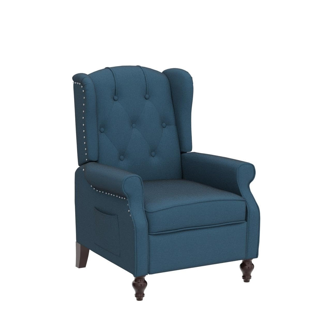 Wingback Recliner Chair - Tufted Arm Chair Recliner - Fabric Push Back Single Sofa for Living Room Adjustable Backrest (Blue Floral)