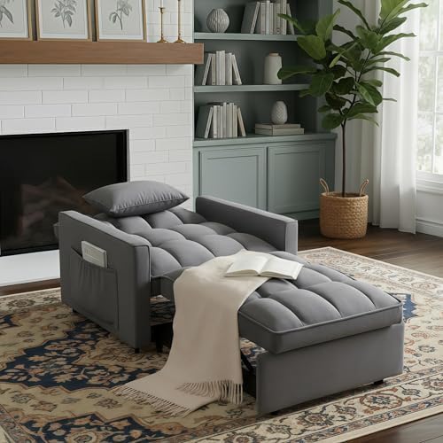 NicBex Sleeper Sofa Chair Bed with USB Port & Cup Holder &Side Table, Beige