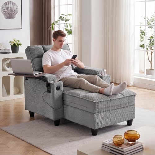 NicBex Sleeper Sofa Chair Bed with USB Port & Cup Holder &Side Table, Beige
