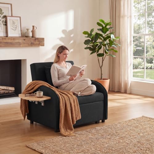 NicBex Sleeper Sofa Chair Bed with USB Port & Cup Holder &Side Table, Beige