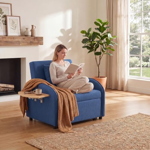 NicBex Sleeper Sofa Chair Bed with USB Port & Cup Holder &Side Table, Beige