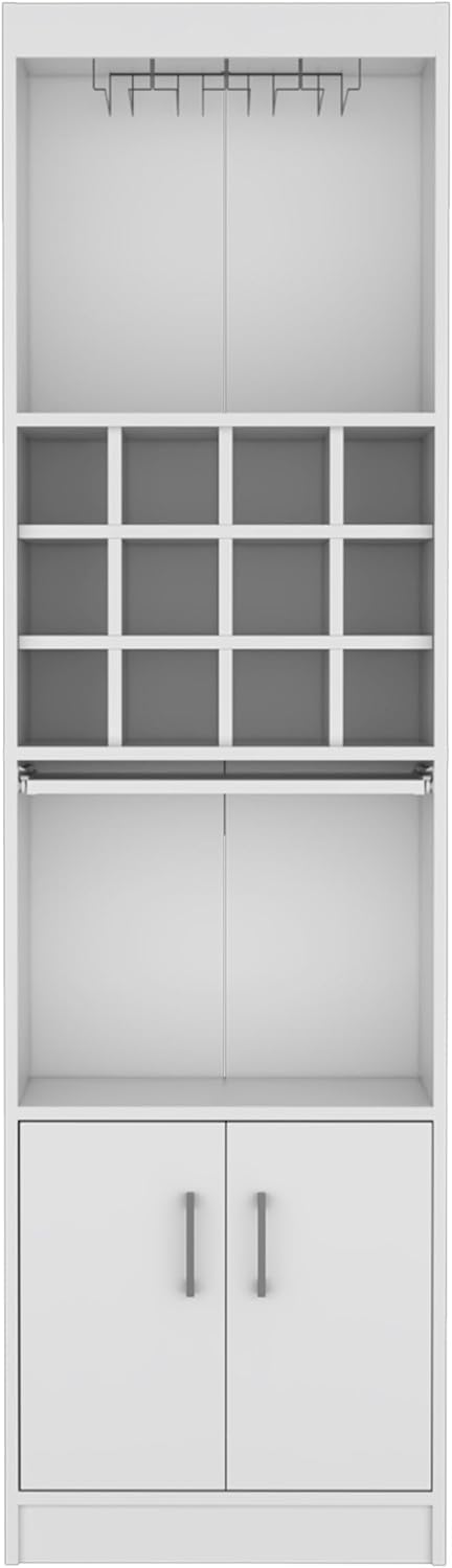 71" Modern Tall Bar Cabinet with 2 Doors Cabinet, 5-Tier Bistro Organizer with 12-Bottle Wine Rack & 12 Stemware Slots, Versatile Liquor Cabinets with Pull-Out Tray for Bar Kitchen Living Room,White