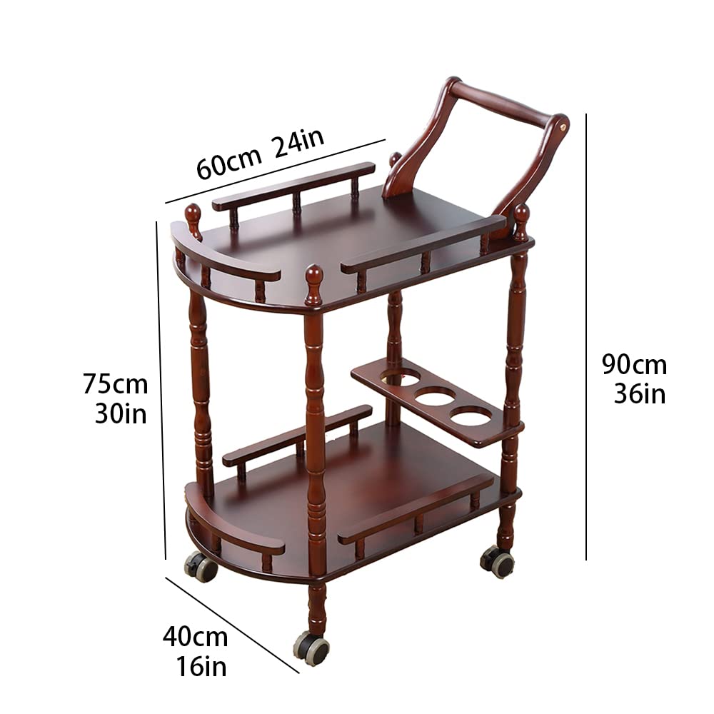 Entertainment Kitchen Cart, Midcentury Modern Imported rubberwood Brown Finished Wood 3-Tier Mobile Bar Cart Serving Cart