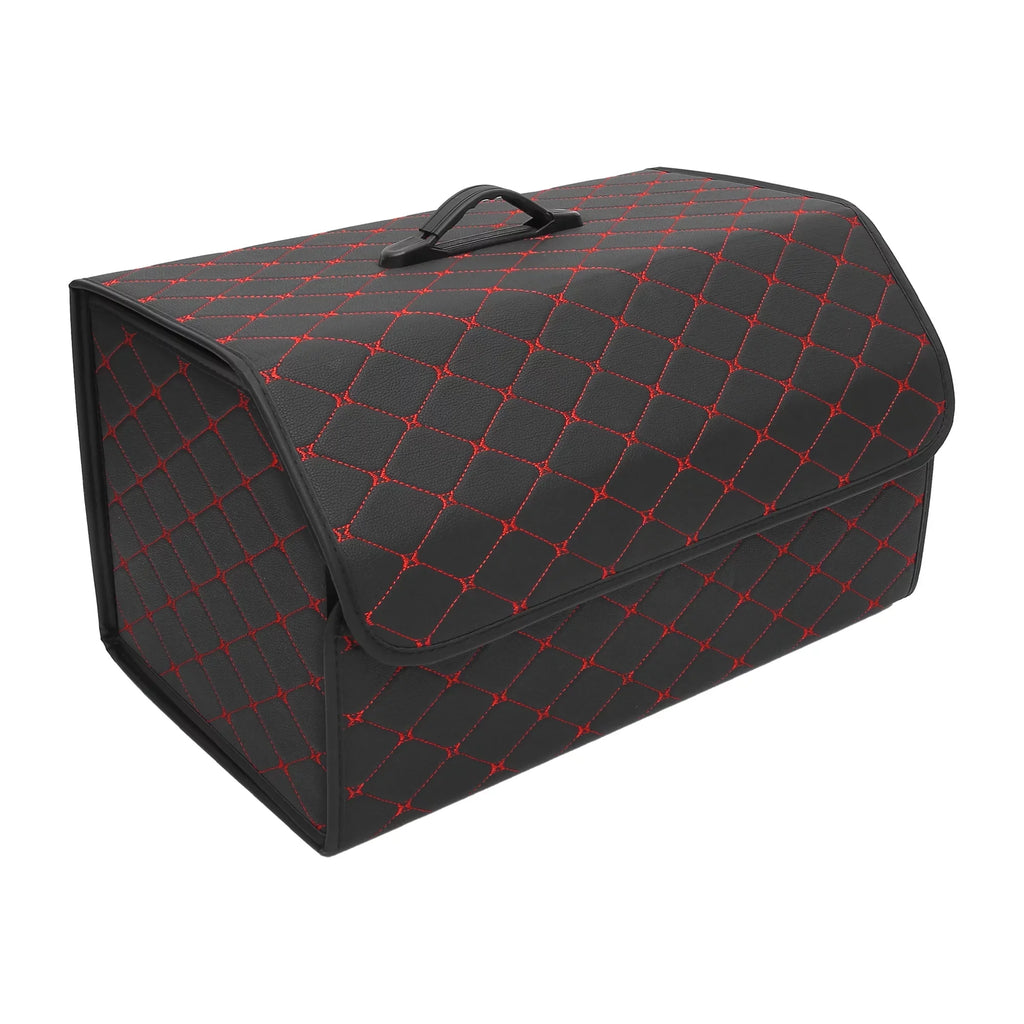 Stitches SUV Leather Car 54x31x29cm for Handle Storage Red Trunk Bag Organiser PU Foldable Boot Truck Bag with Black