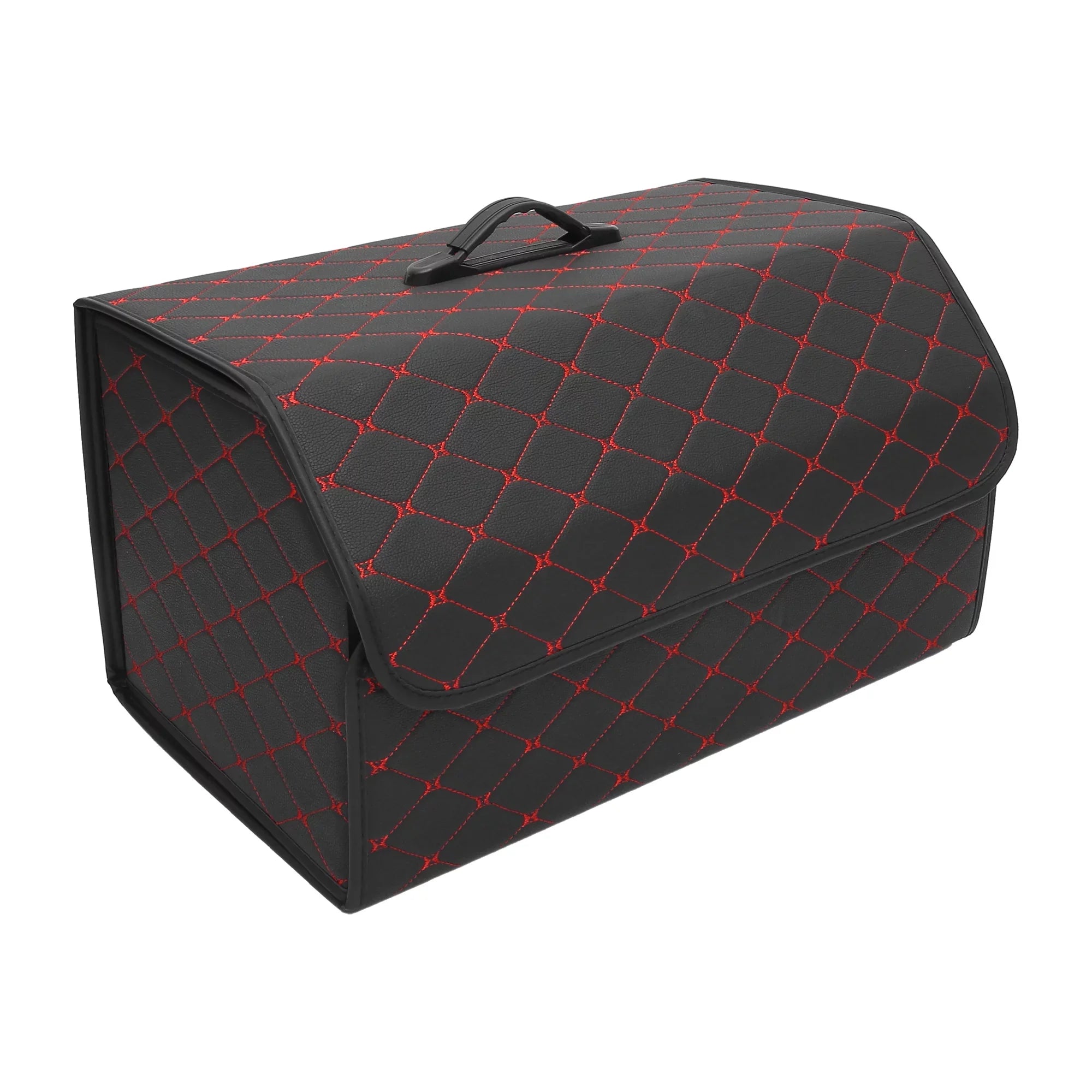 Stitches SUV Leather Car 54x31x29cm for Handle Storage Red Trunk Bag Organiser PU Foldable Boot Truck Bag with Black
