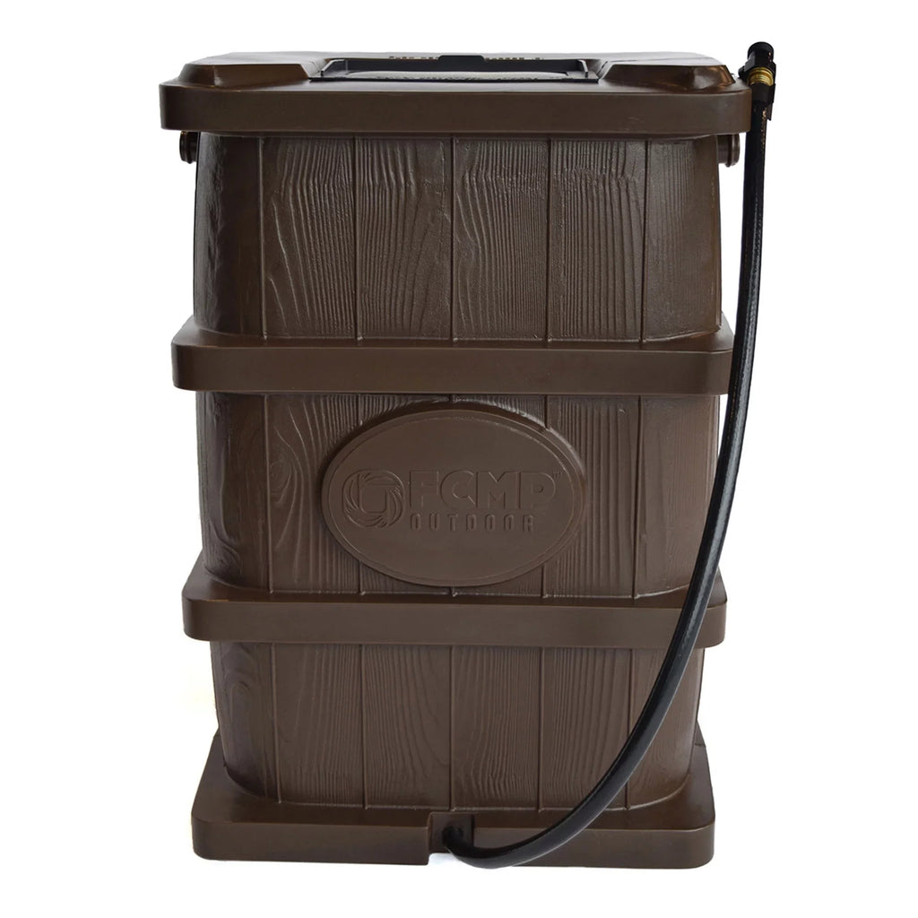 FCMP WG4000 Water 45 Brown Barrel, Outdoor Grain Catcher Rain Gallon Wood