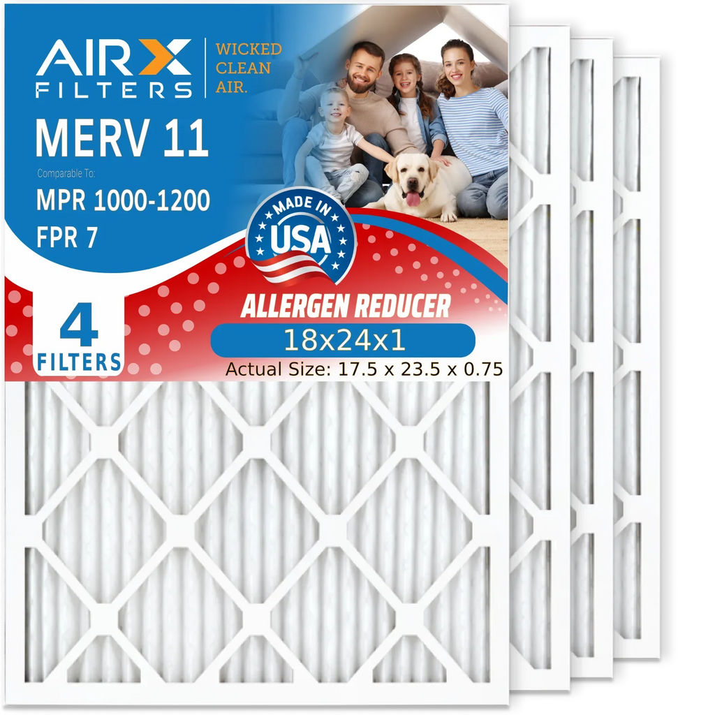 FILTERS MPR FPR 1200 by Filters MERV Air Made 7 Filter Premium Furnace Conditioner Pleated to 11 1000, USA HVAC 18x24x1 Filter 4 Pack 18x24x1 AIR. & Electrostatic AIRX CLEAN MPR WICKED Comparable Air