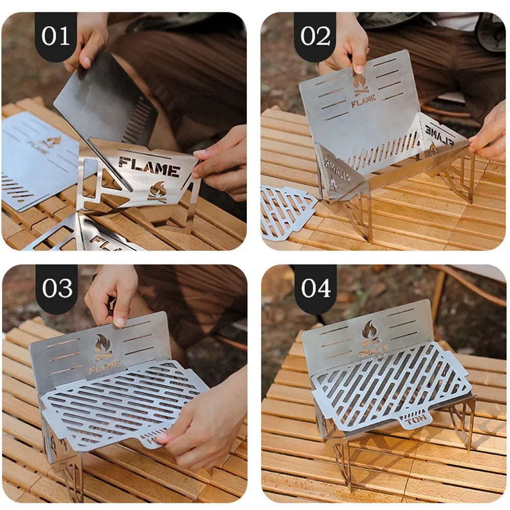 Camping Picnic Accessory Furnace Outdoor Portable Multifunctional Furnace Stoves BBQ Stainless Firewood Steel Cooking Detachable Anself
