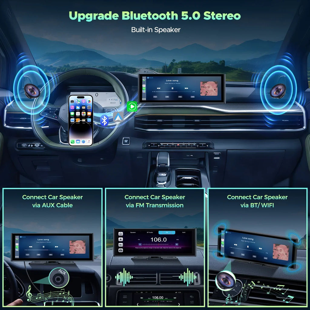 4K Stereo TOGUARD  Camera/Loop Radio, View Rear and Touch 1080P Link Wireless Car Play Navigation/Mirror Android Screen, Dash Recording/GPS Carplay Auto, with Cam, Front Car Car 9.26" Rear