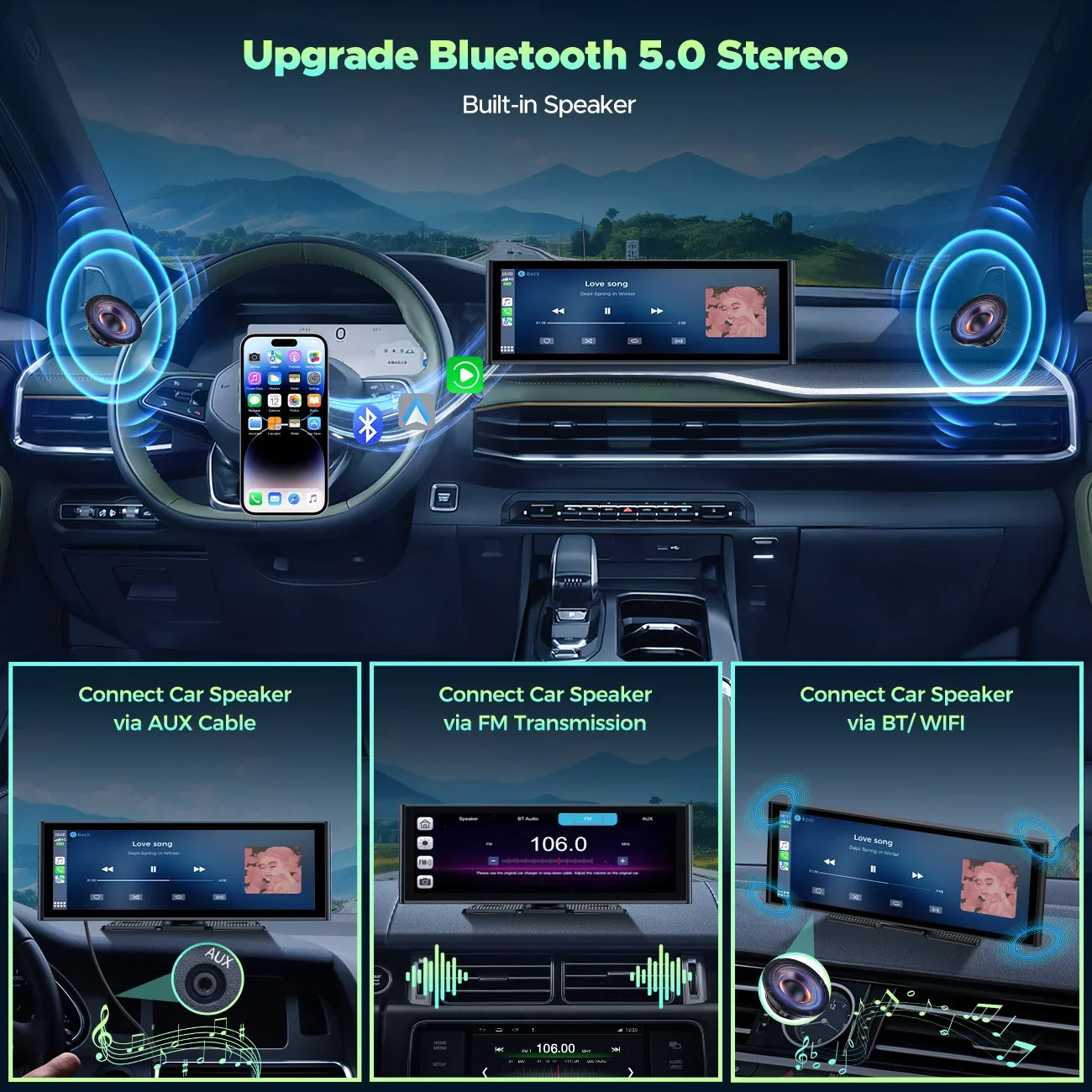 4K Stereo TOGUARD  Camera/Loop Radio, View Rear and Touch 1080P Link Wireless Car Play Navigation/Mirror Android Screen, Dash Recording/GPS Carplay Auto, with Cam, Front Car Car 9.26" Rear